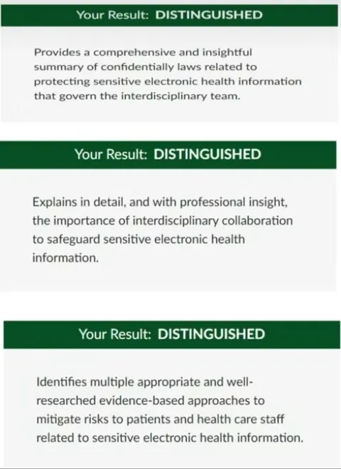 Capella grading results: three criteria marked Distinguished