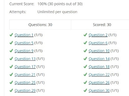 Online quiz scored 100 percent